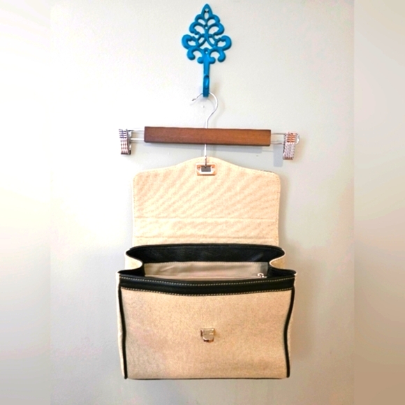 Modus Rio Lauren Flap Bag Brazilian Black Leather & Cream Linen (NWOT) - Picture 6 of 11